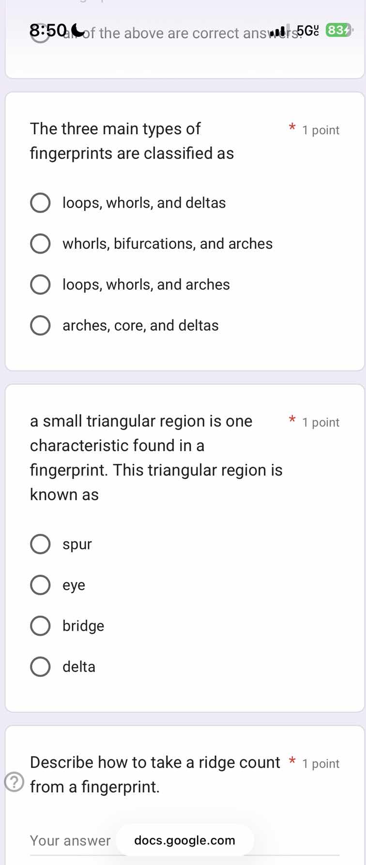 the three main types of fingerprints are classified as loops, whorls, a…