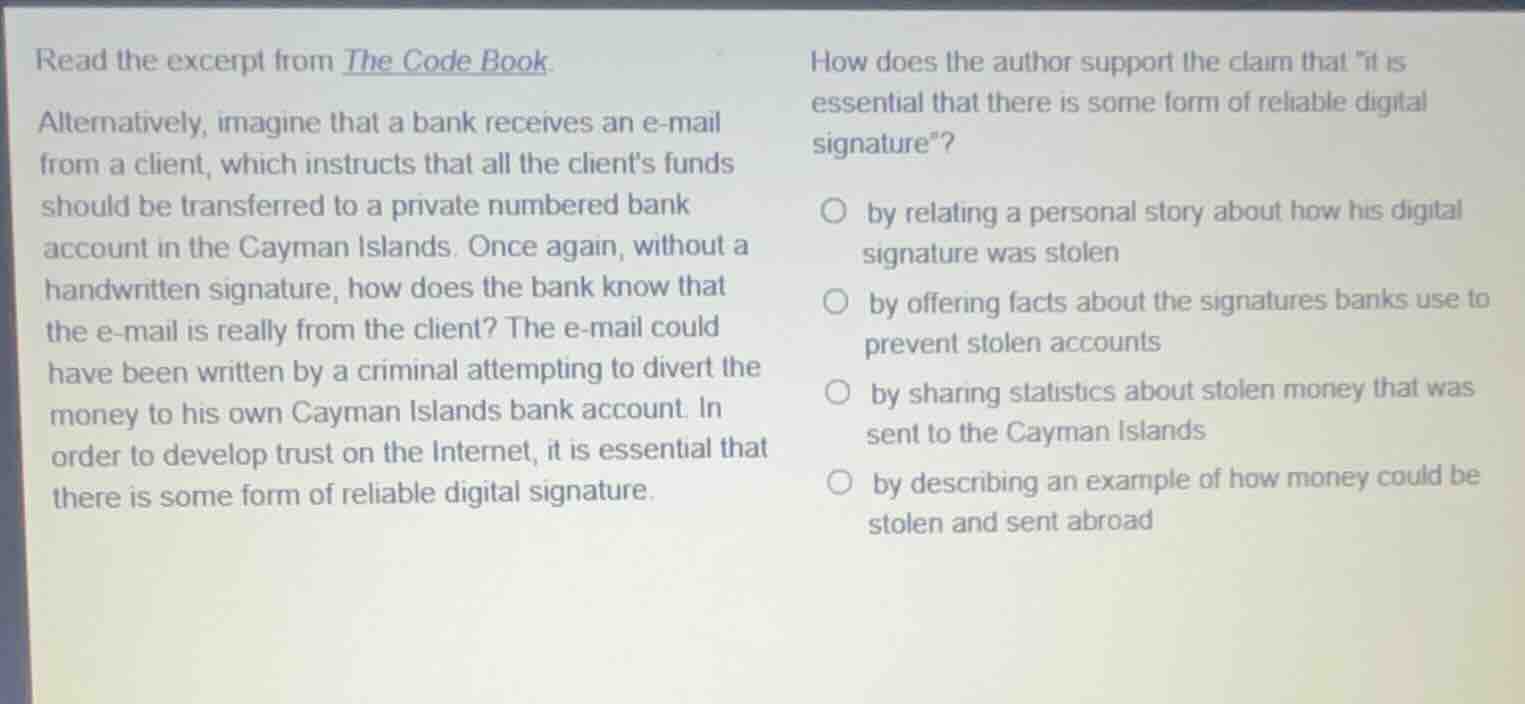 read the excerpt from the code book. alternatively, imagine that a bank…