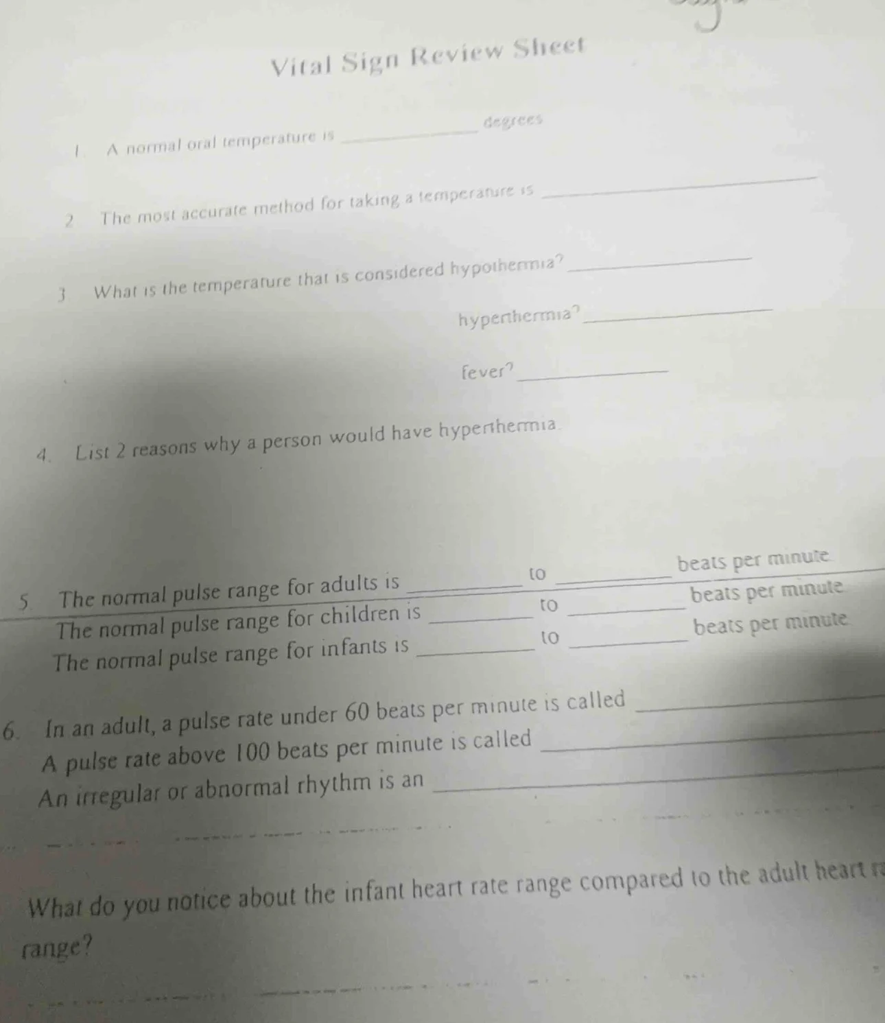 vital sign review sheet 1. a normal oral temperature is ______ degrees …