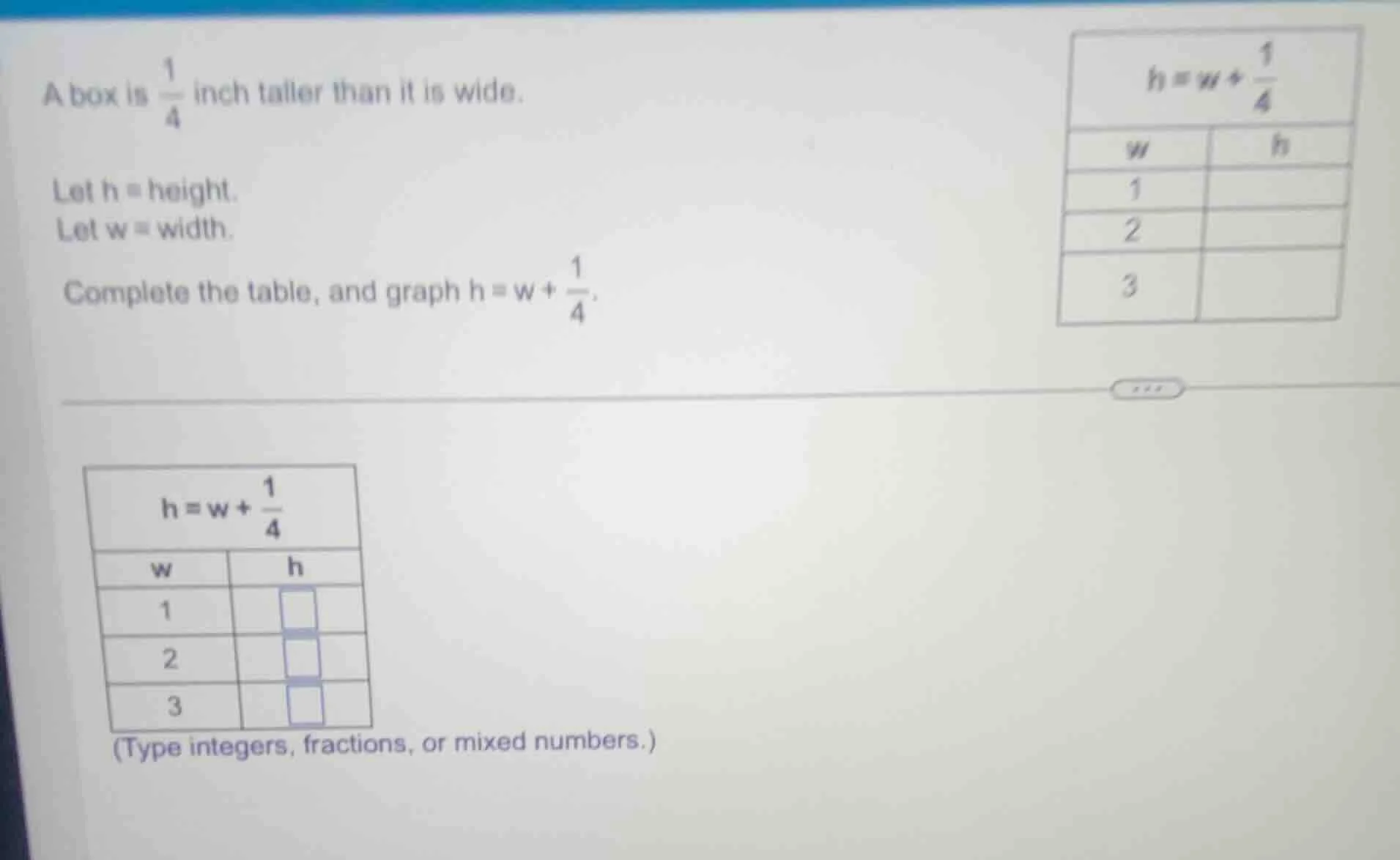 a box is \\(\\frac{1}{4}\\) inch taller than it is wide. let h = height…