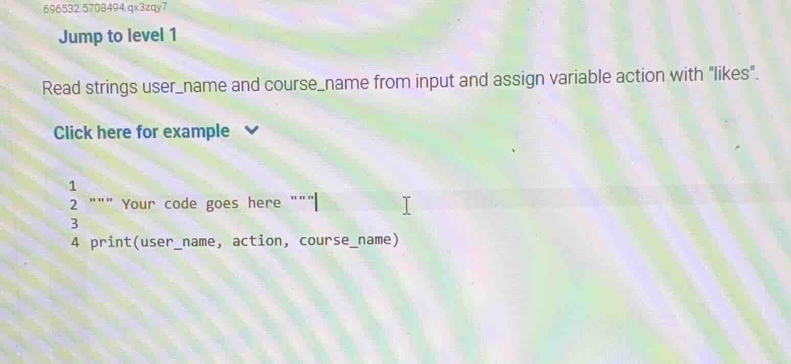 jump to level 1 read strings user_name and course_name from input and a…