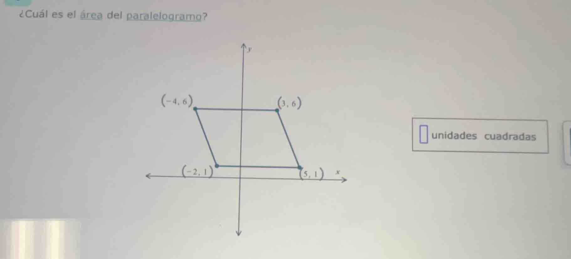 ¿cuál es el área del paralelogramo? unidades cuadradas