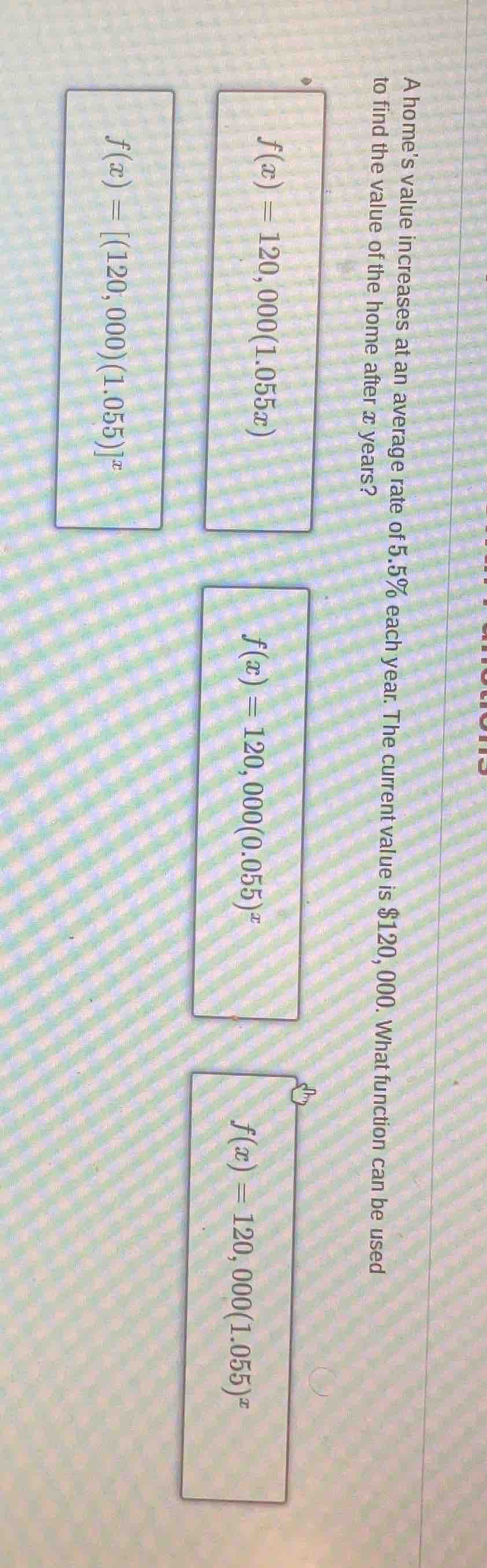 a homes value increases at an average rate of 5.5% each year. the curre…