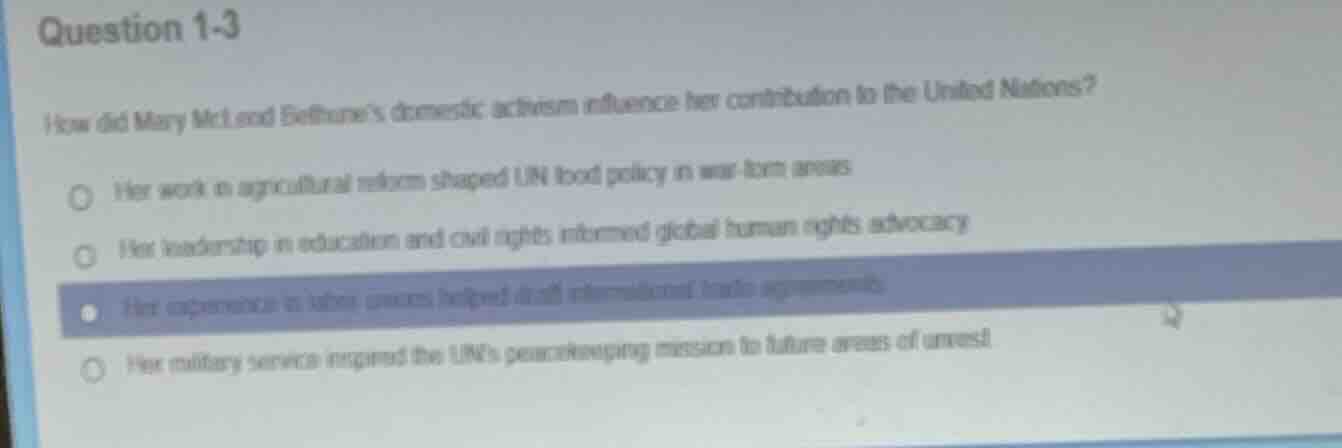 question 1-3 how did mary mcleod bethune’s domestic activism influence …
