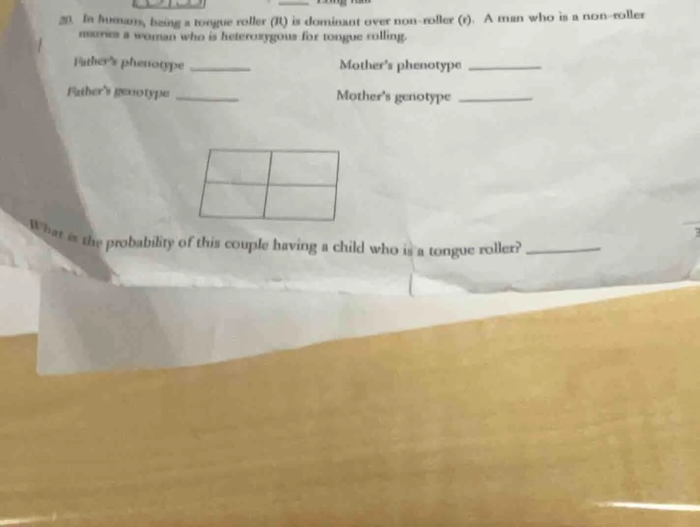 20. in humans, being a tongue roller (r) is dominant over non - roller …