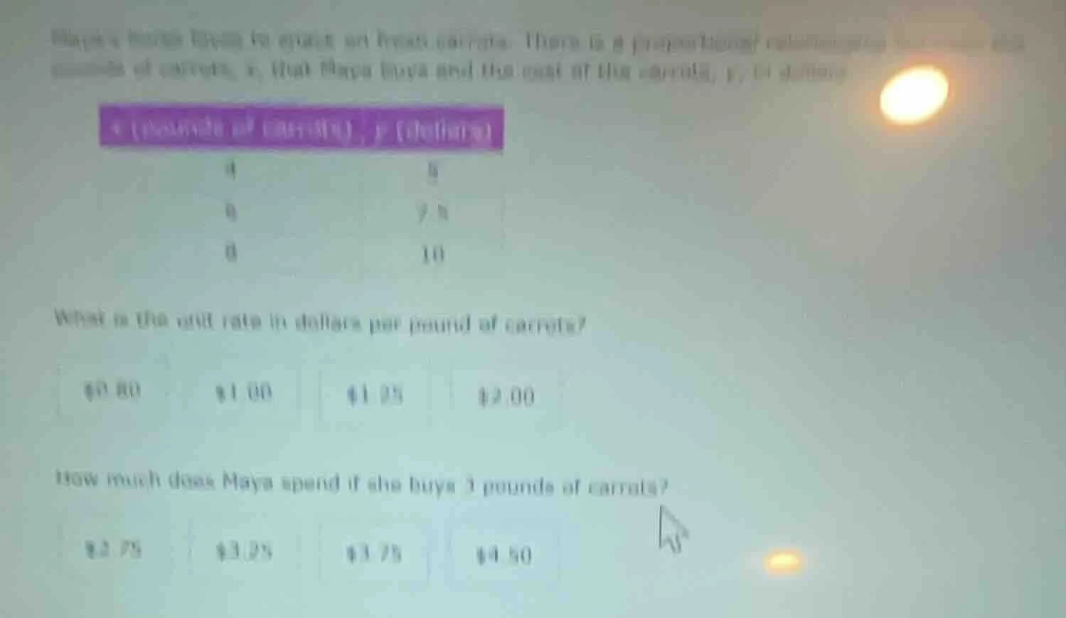 mayas mother loves to snack on fresh carrots. there is a proportional r…
