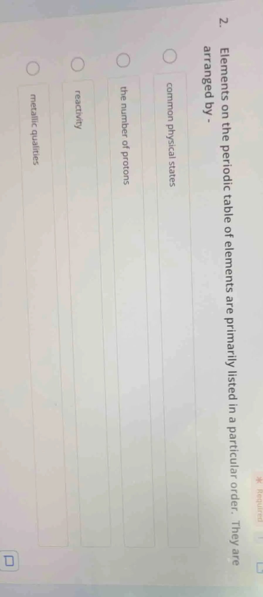 2. elements on the periodic table of elements are primarily listed in a…