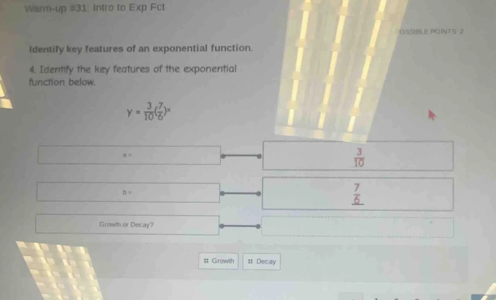 warm-up #31 intro to exp fct possible points: 2 identify key features o…