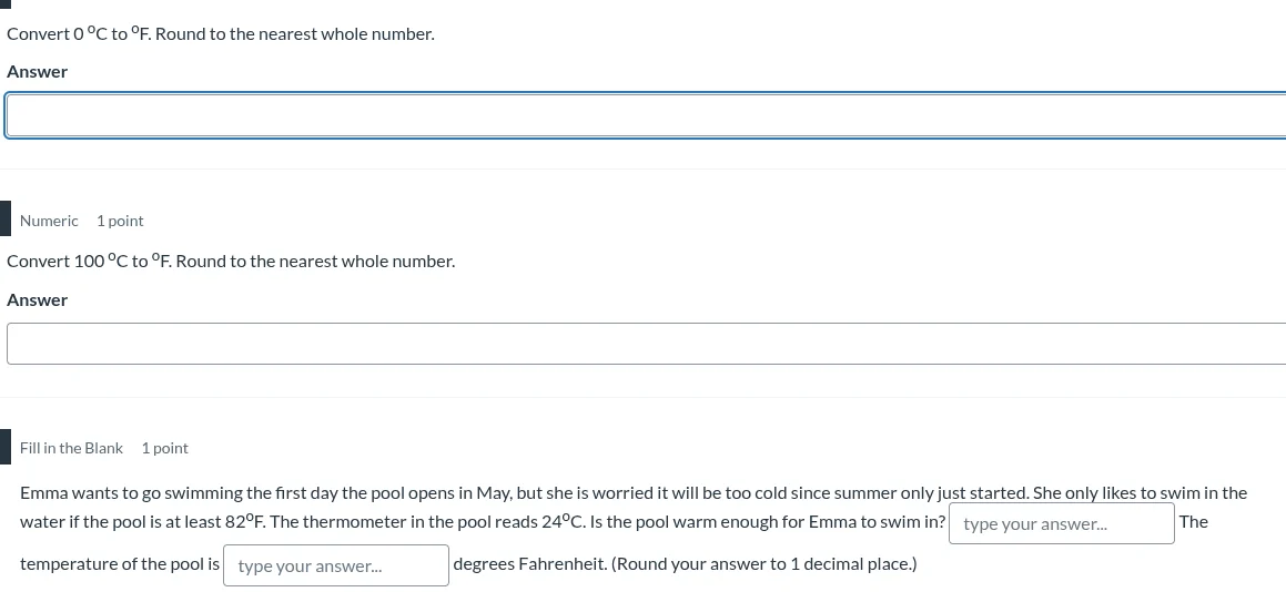 convert 0 °c to °f. round to the nearest whole number. answer numeric 1…