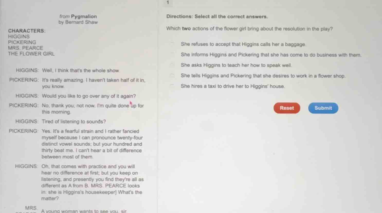 from pygmalion by bernard shaw characters: higgins pickering mrs. pearc…