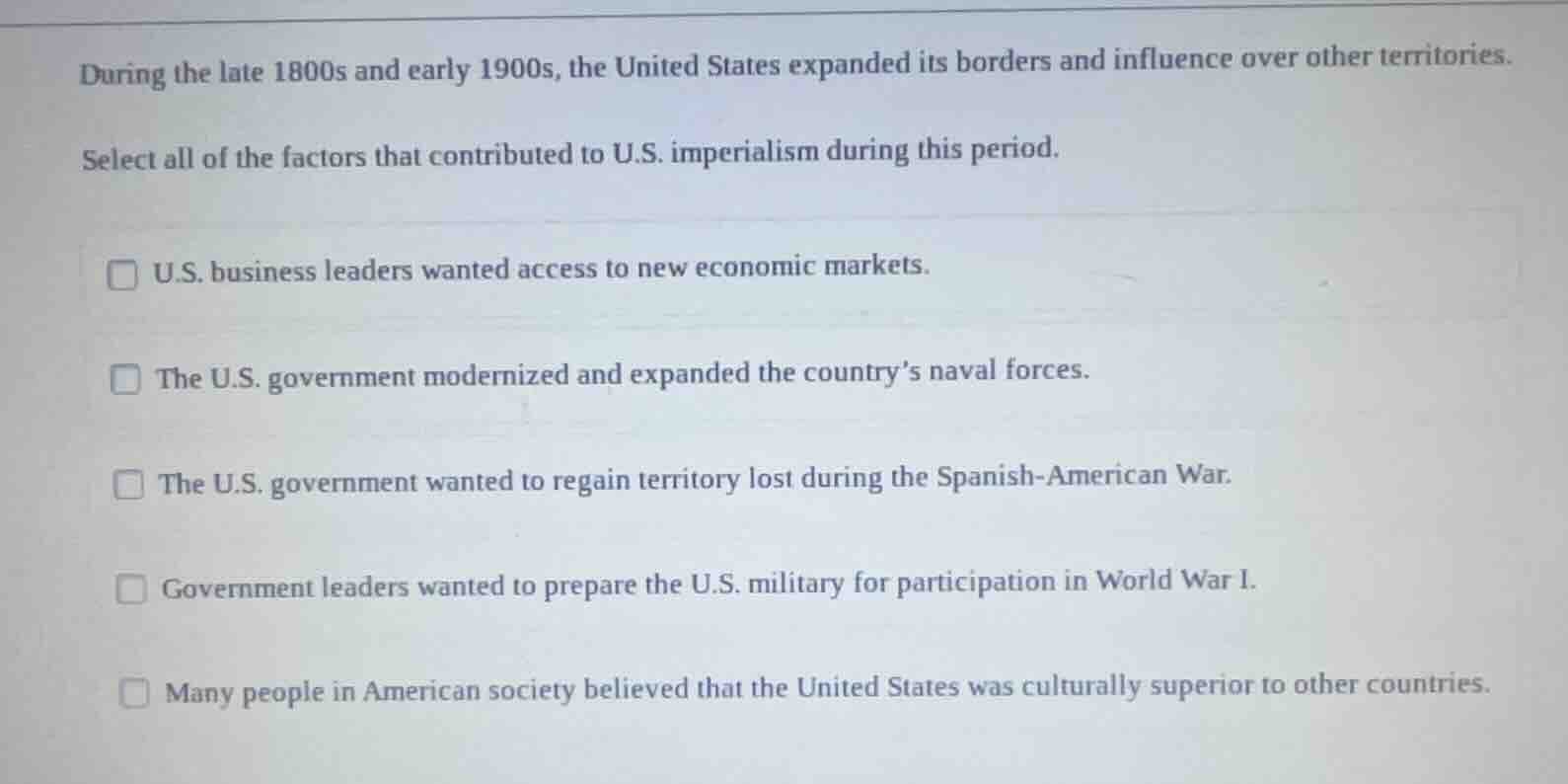 during the late 1800s and early 1900s, the united states expanded its b…