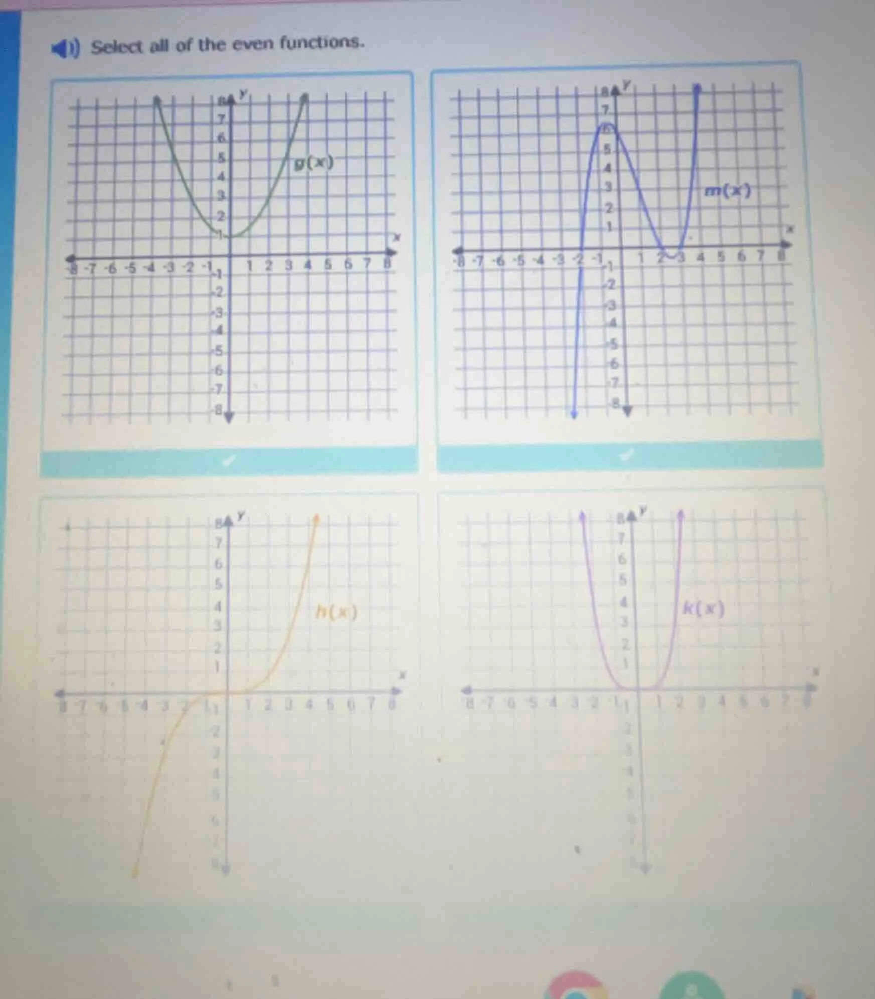 select all of the even functions.
