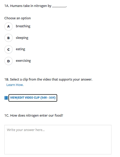 1a. humans take in nitrogen by ______. choose an option a breathing b s…