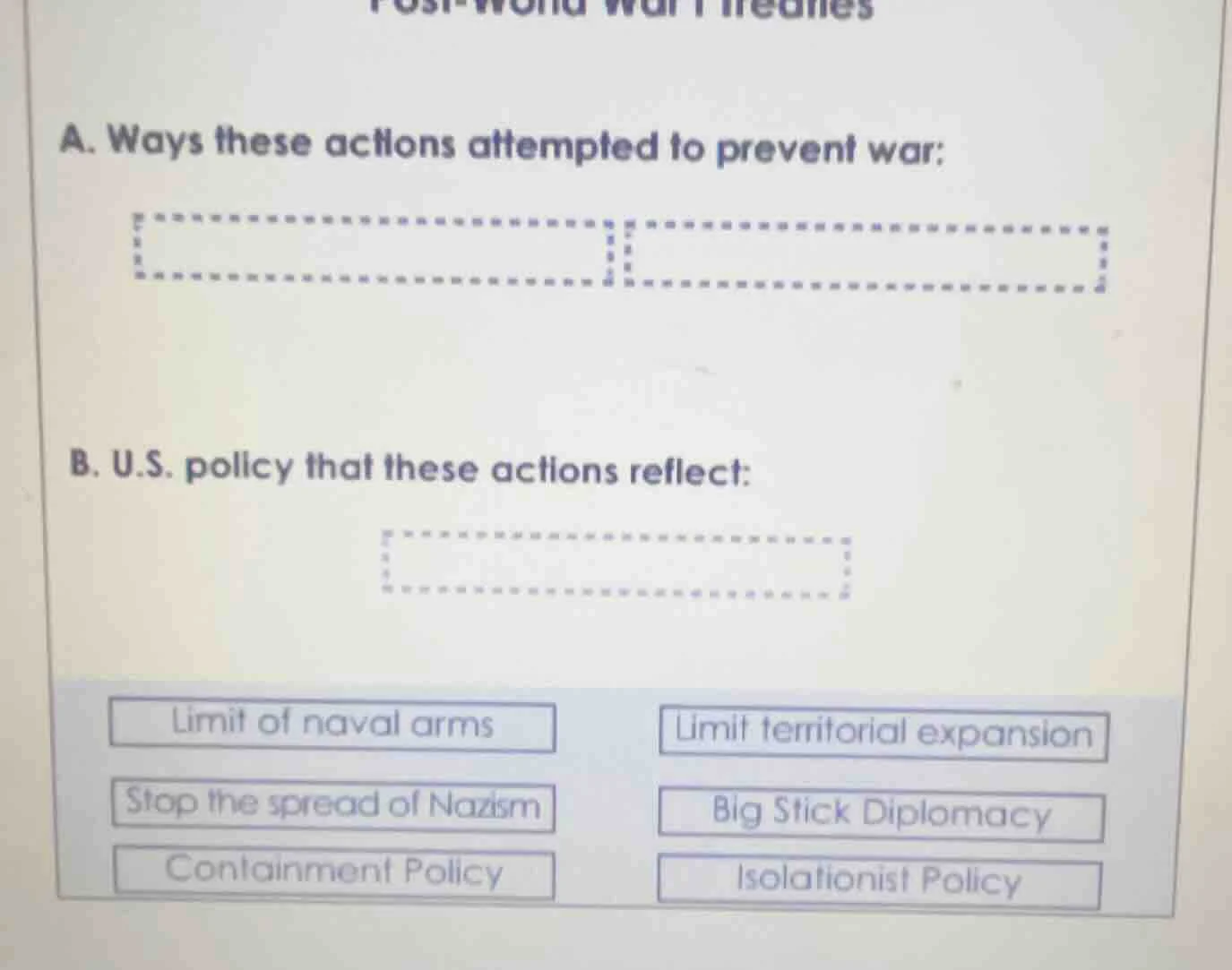 post-world war i treaties a. ways these actions attempted to prevent wa…