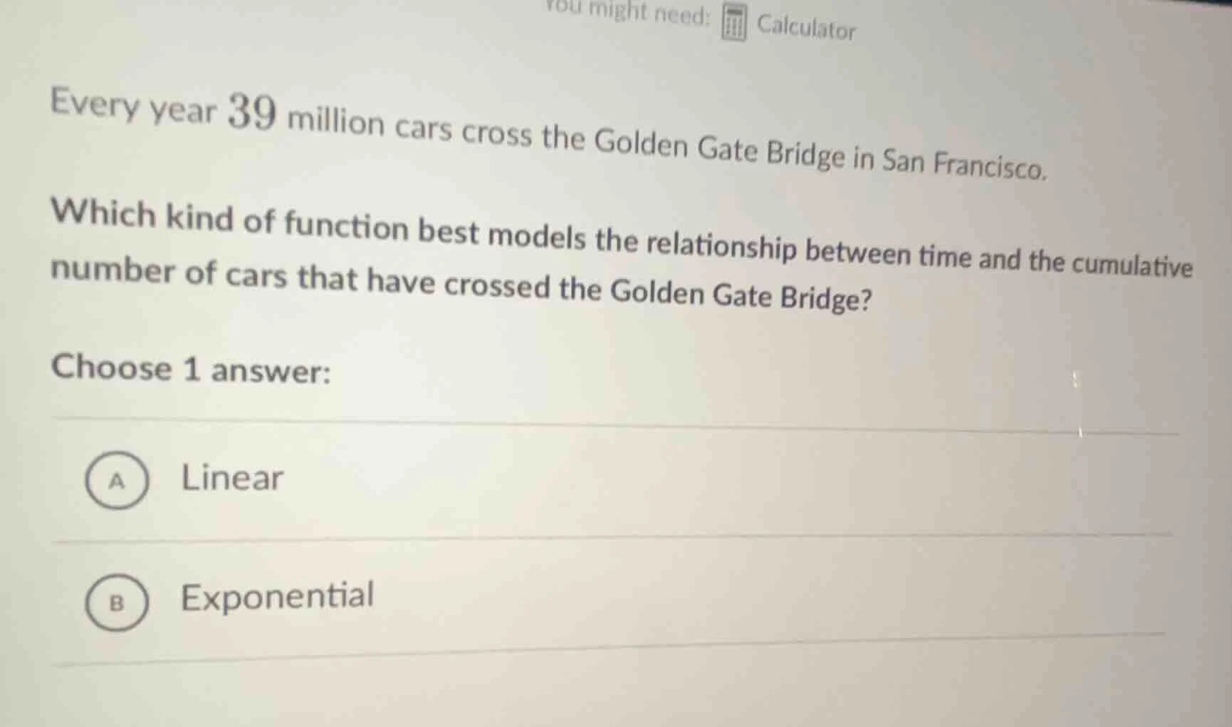 you might need: calculator every year 39 million cars cross the golden …