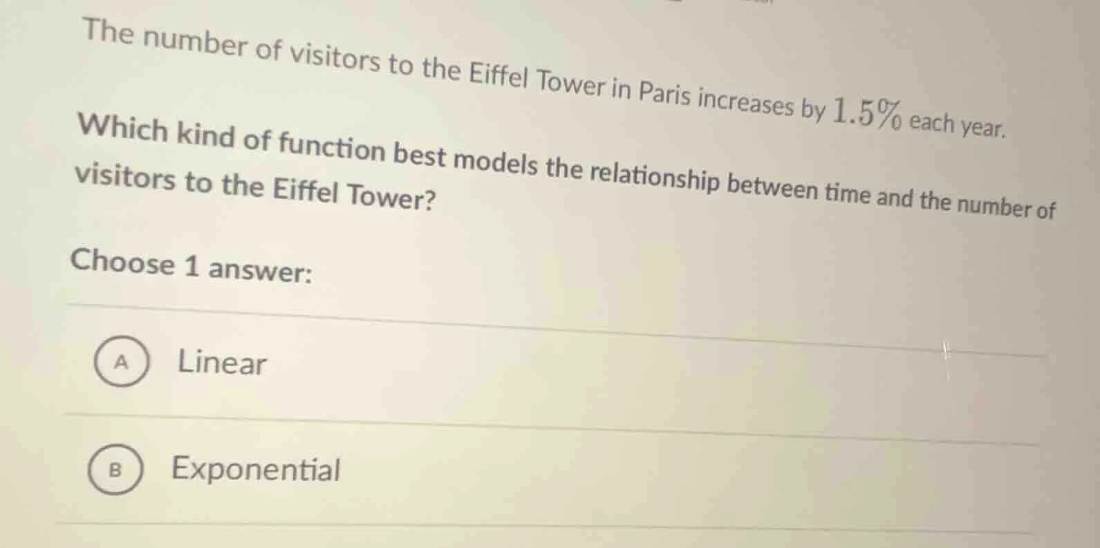 the number of visitors to the eiffel tower in paris increases by 1.5% e…