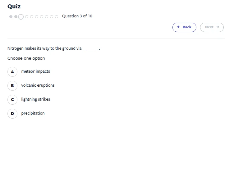 quiz question 3 of 10 nitrogen makes its way to the ground via ______. …