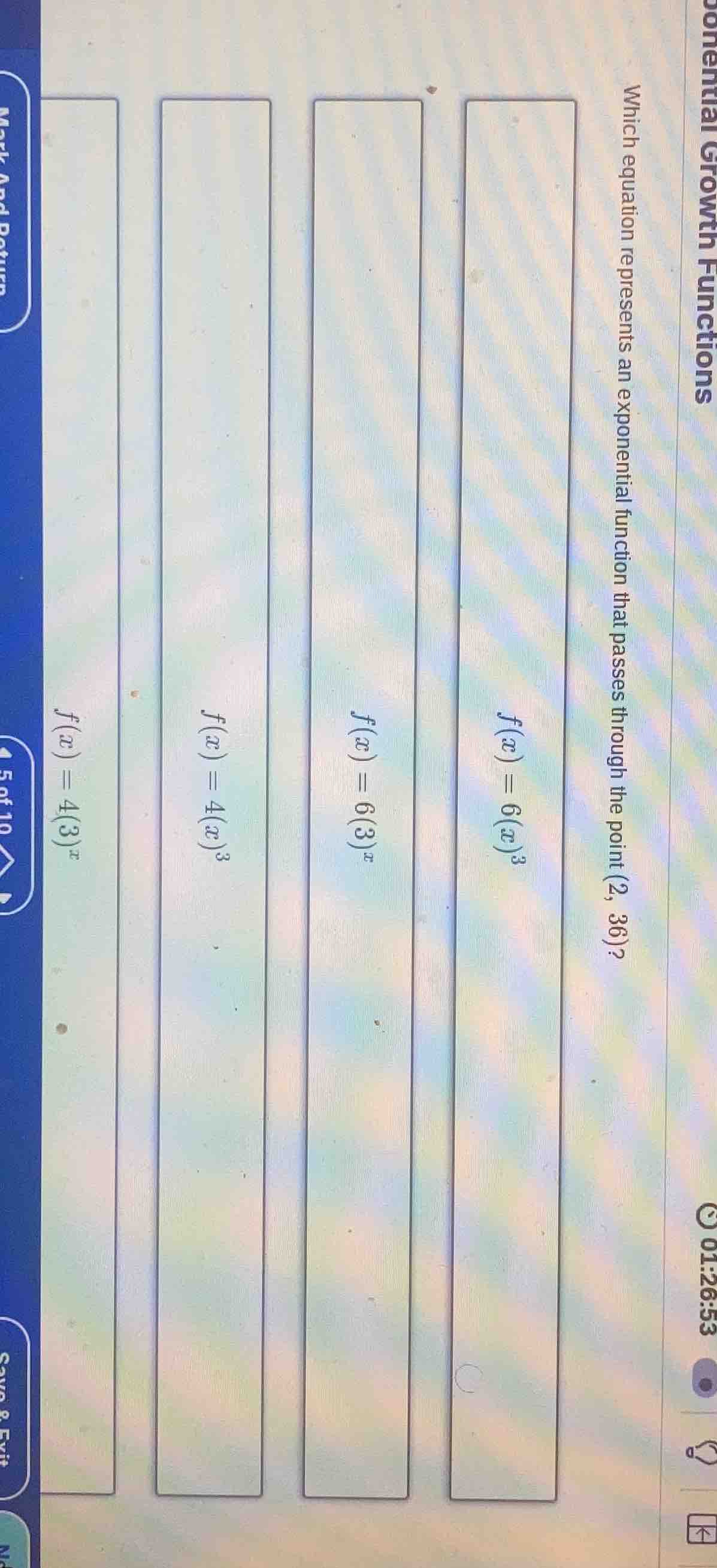 which equation represents an exponential function that passes through t…