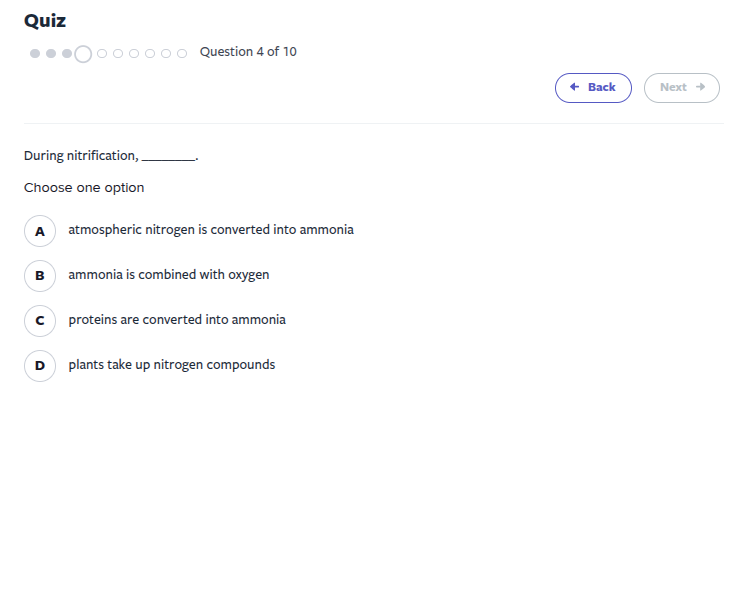 quiz question 4 of 10 during nitrification, ______. choose one option a…