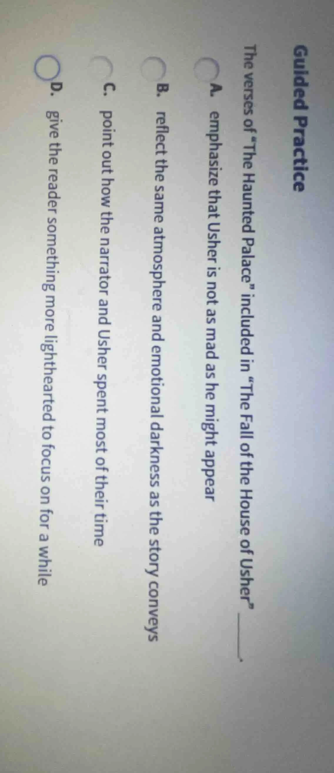 guided practice the verses of \the haunted palace\ included in \the fal…