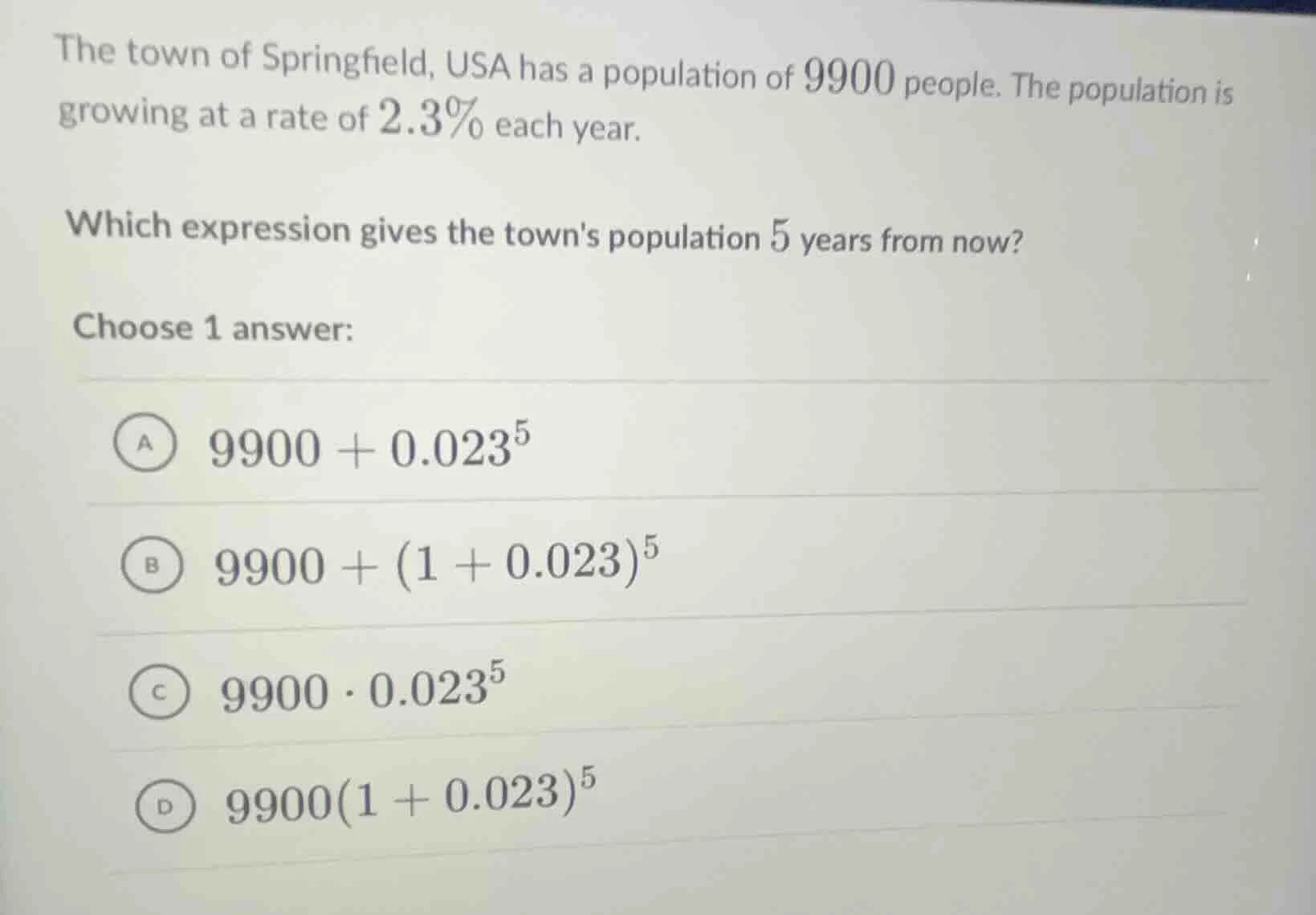 the town of springfield, usa has a population of 9900 people. the popul…