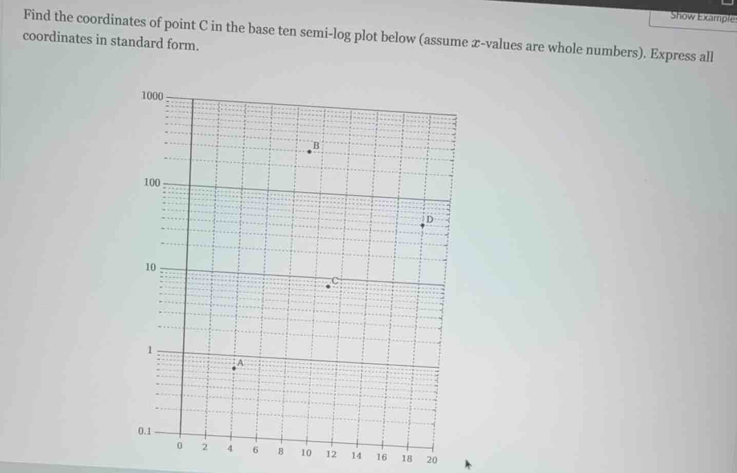 find the coordinates of point c in the base ten semi - log plot below (…