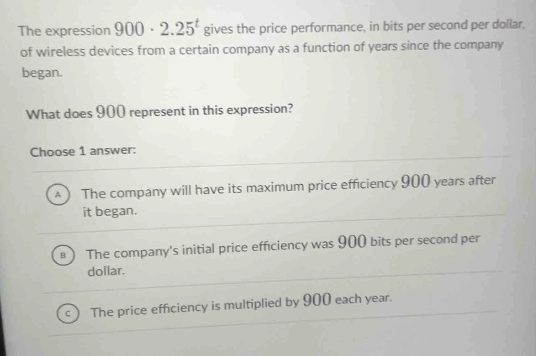 the expression $900 \\cdot 2.25^t$ gives the price performance, in bits…