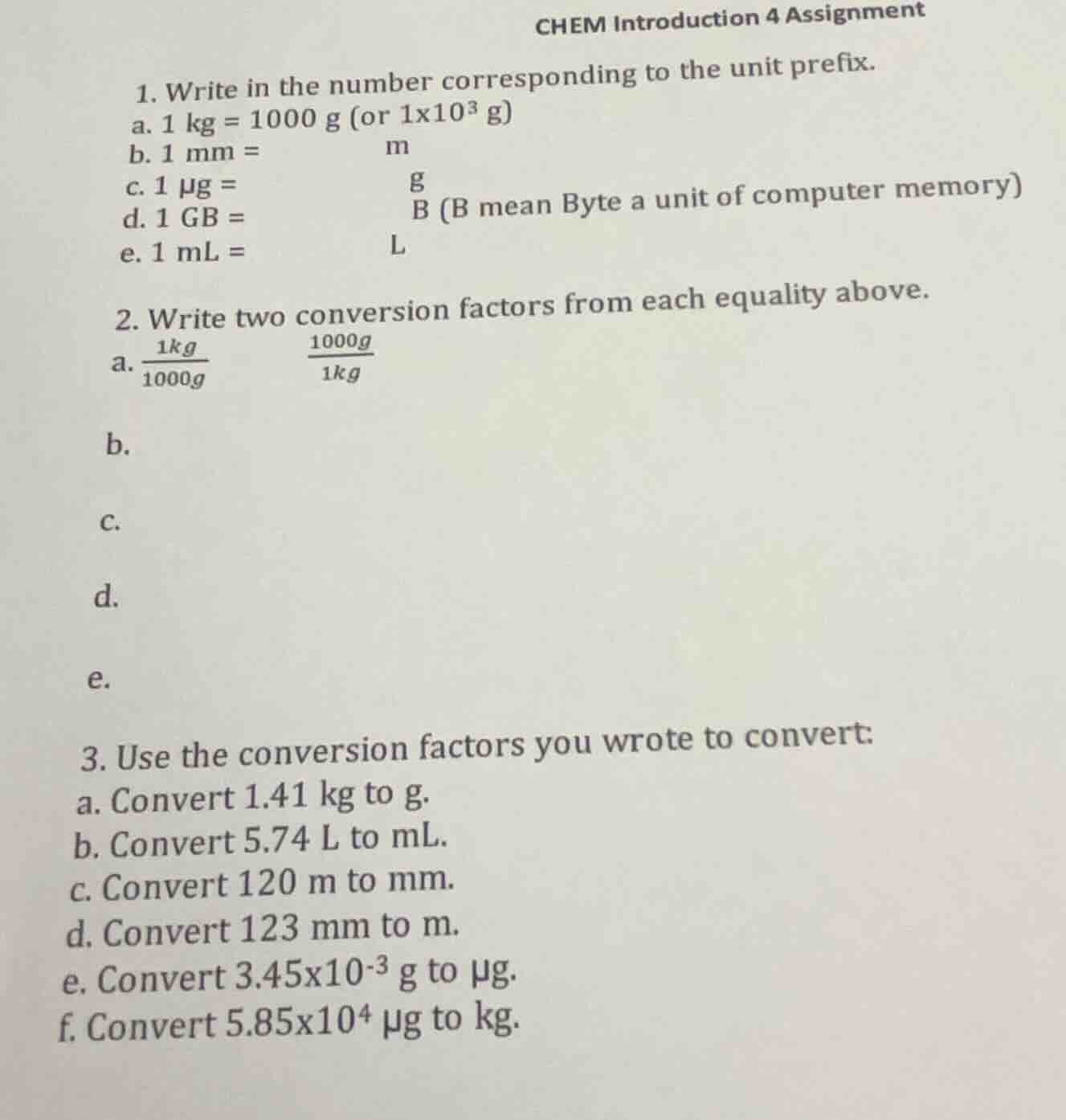chem introduction 4 assignment 1. write in the number corresponding to …