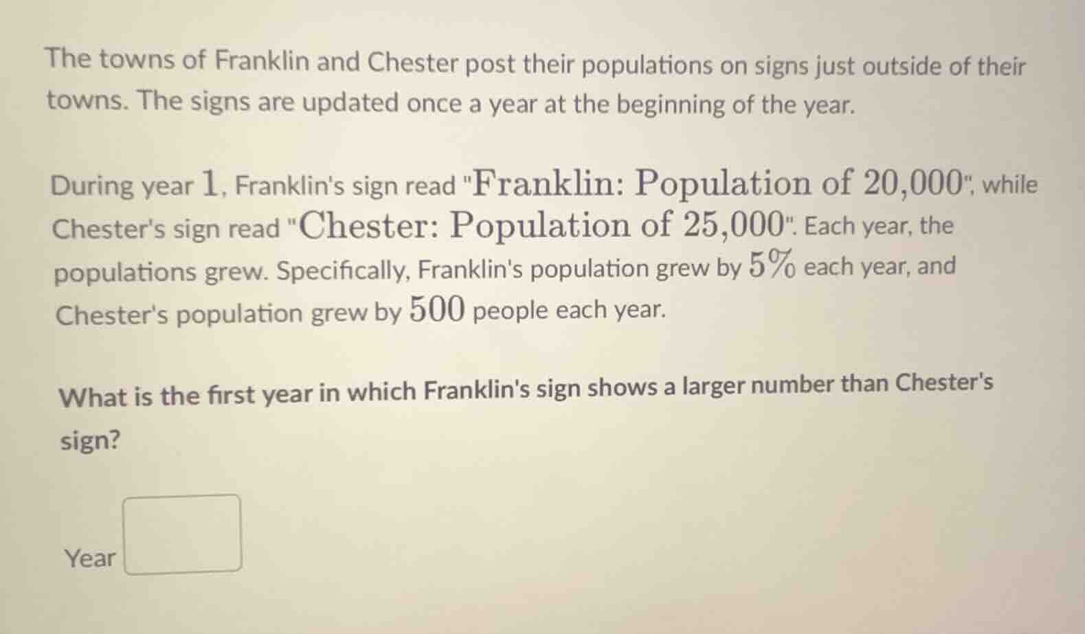 the towns of franklin and chester post their populations on signs just …