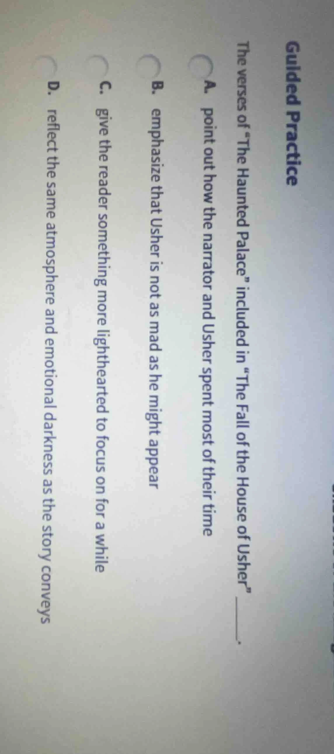 guided practice the verses of “the haunted palace” included in “the fal…