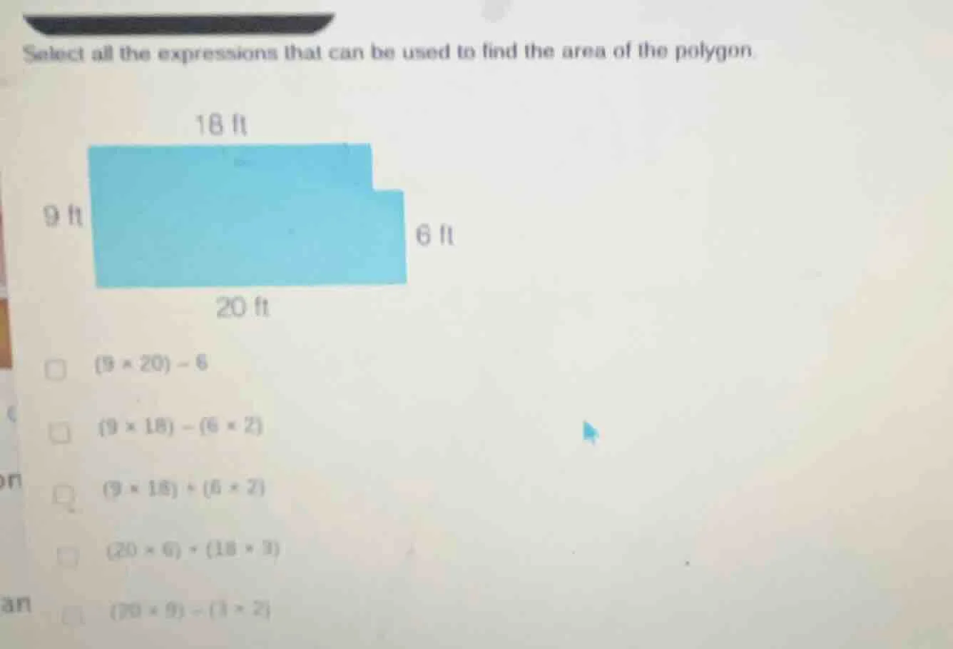 select all the expressions that can be used to find the area of the pol…