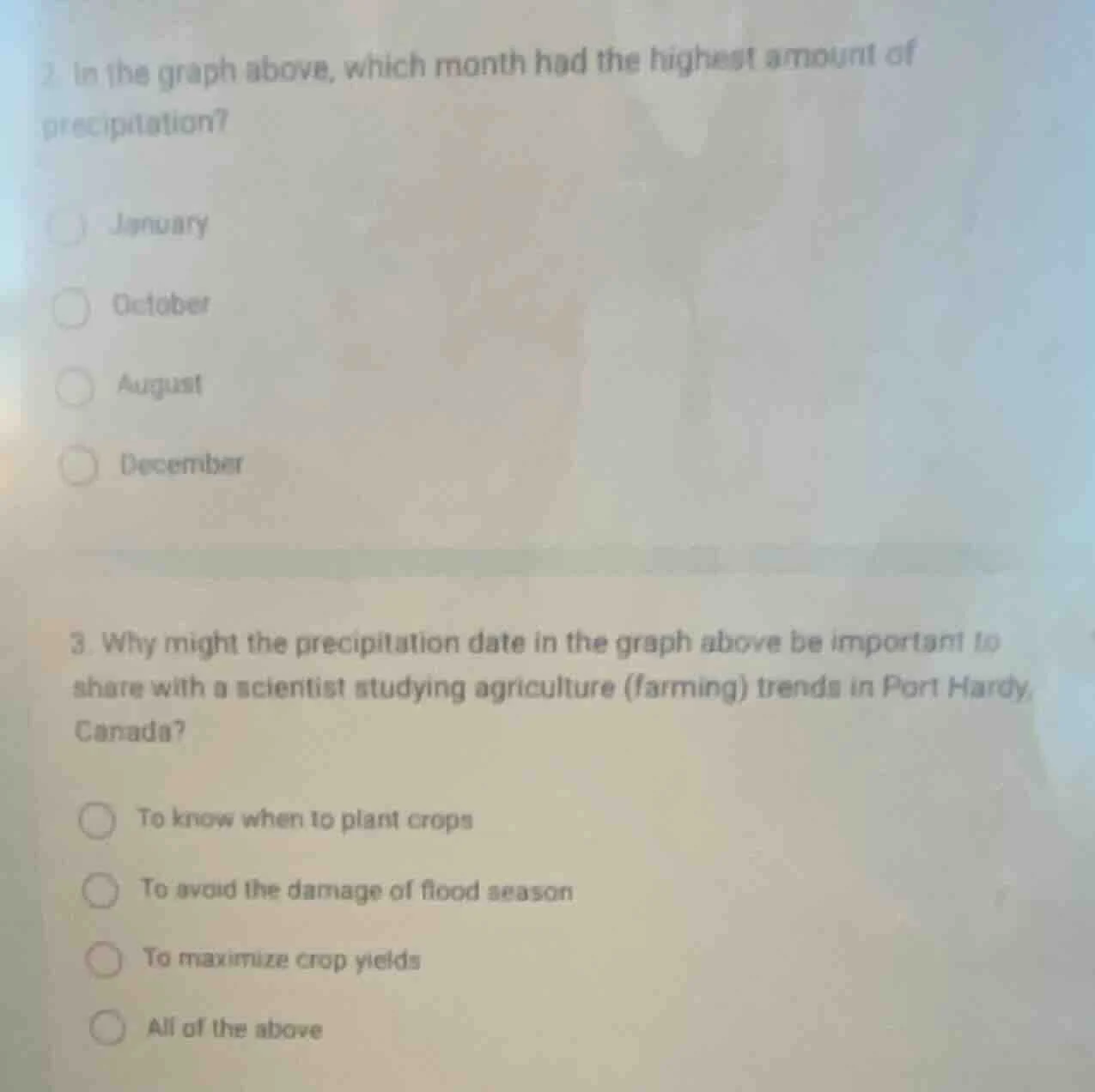 2. in the graph above, which month had the highest amount of precipitat…