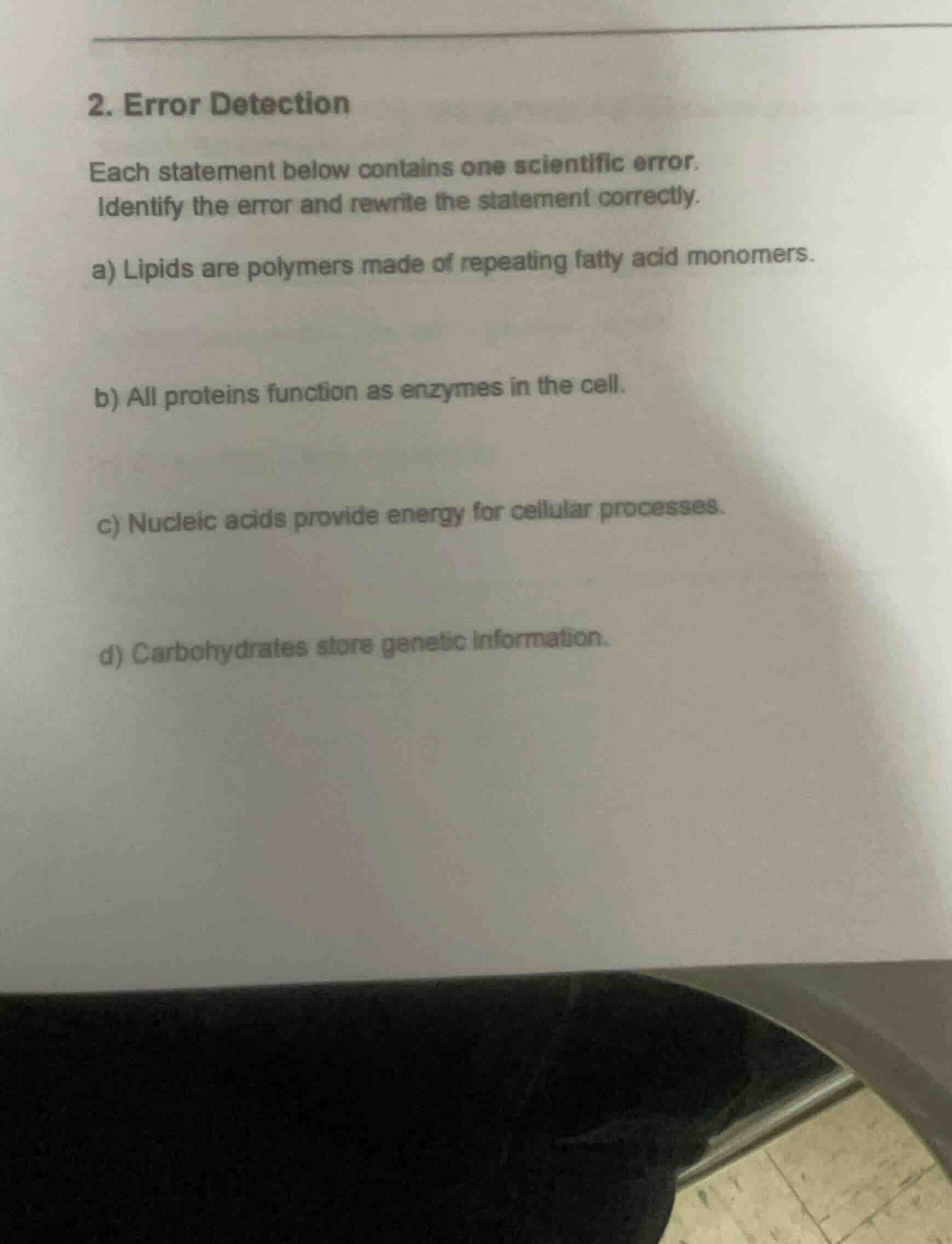 2. error detection each statement below contains one scientific error. …