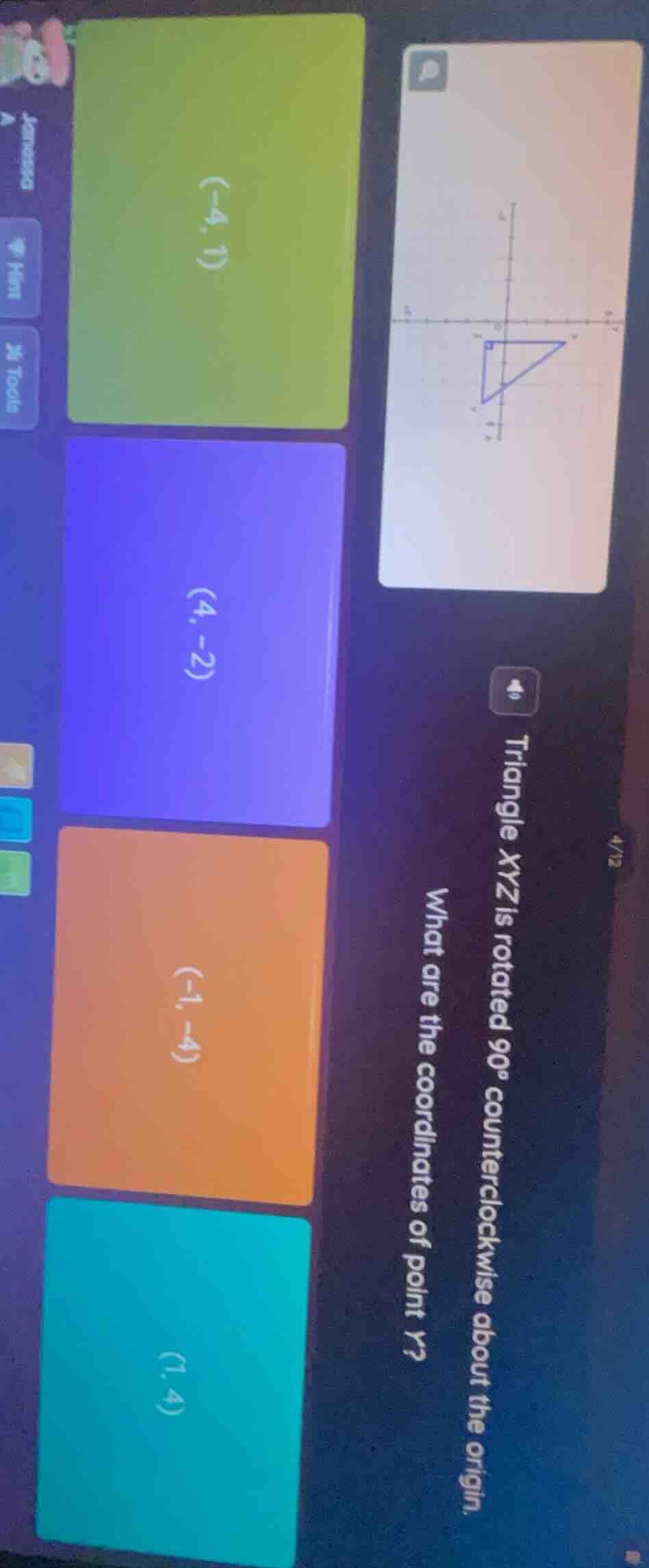 triangle xyz is rotated 90° counterclockwise about the origin. what are…