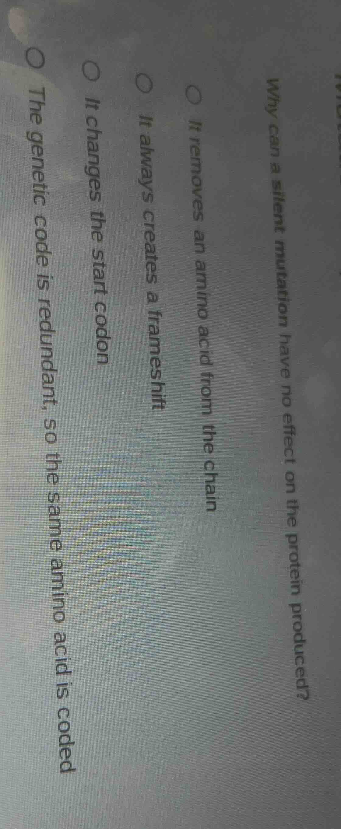why can a silent mutation have no effect on the protein produced? it re…