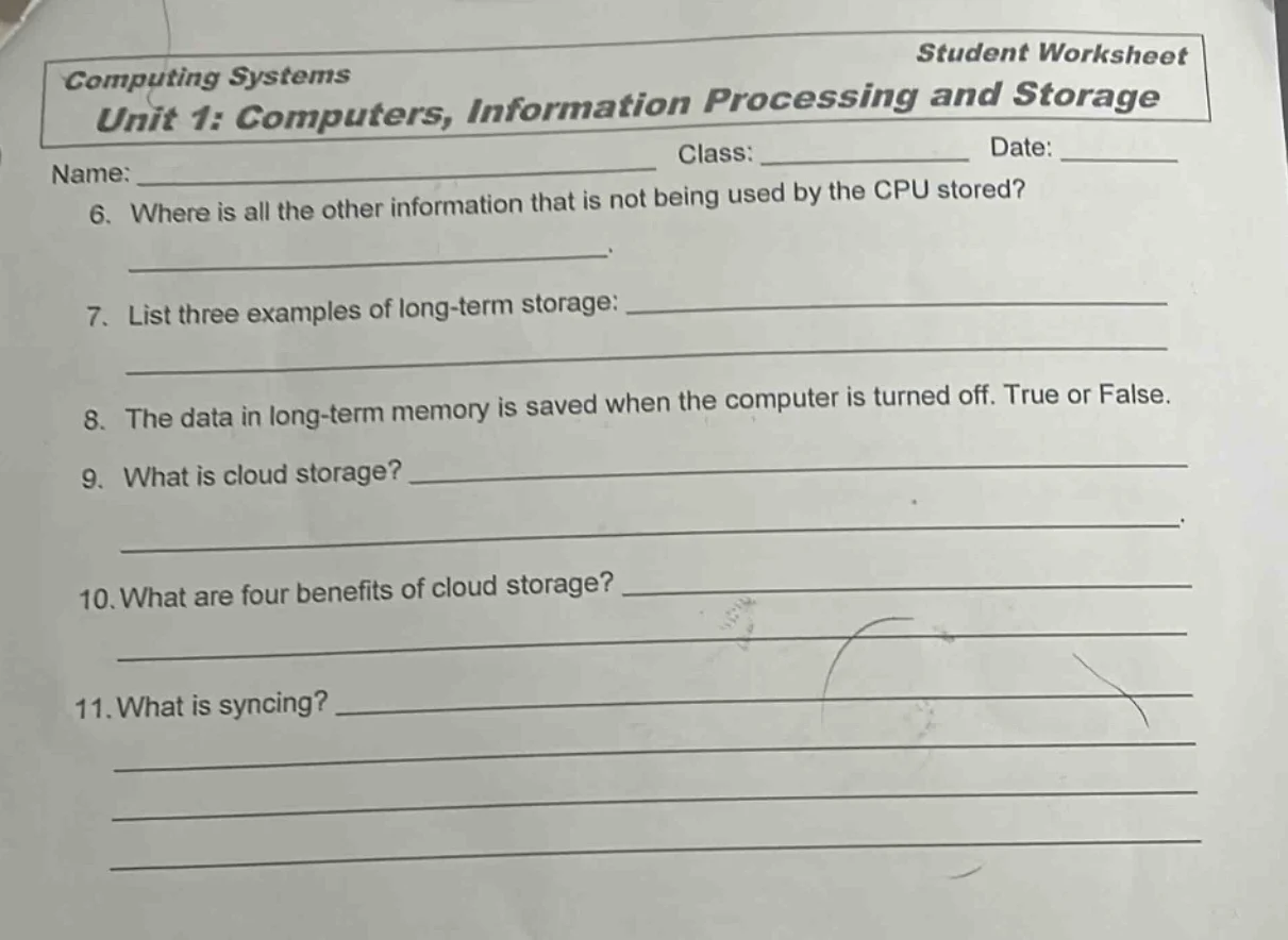 computing systems student worksheet unit 1: computers, information proc…