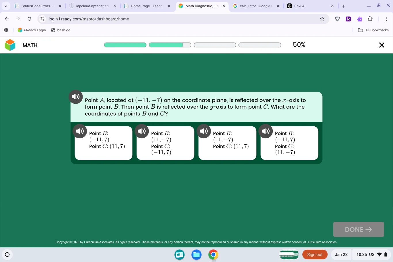 point a, located at $(-11, -7)$ on the coordinate plane, is reflected o…