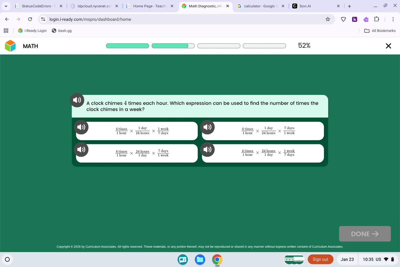 a clock chimes 4 times each hour. which expression can be used to find …