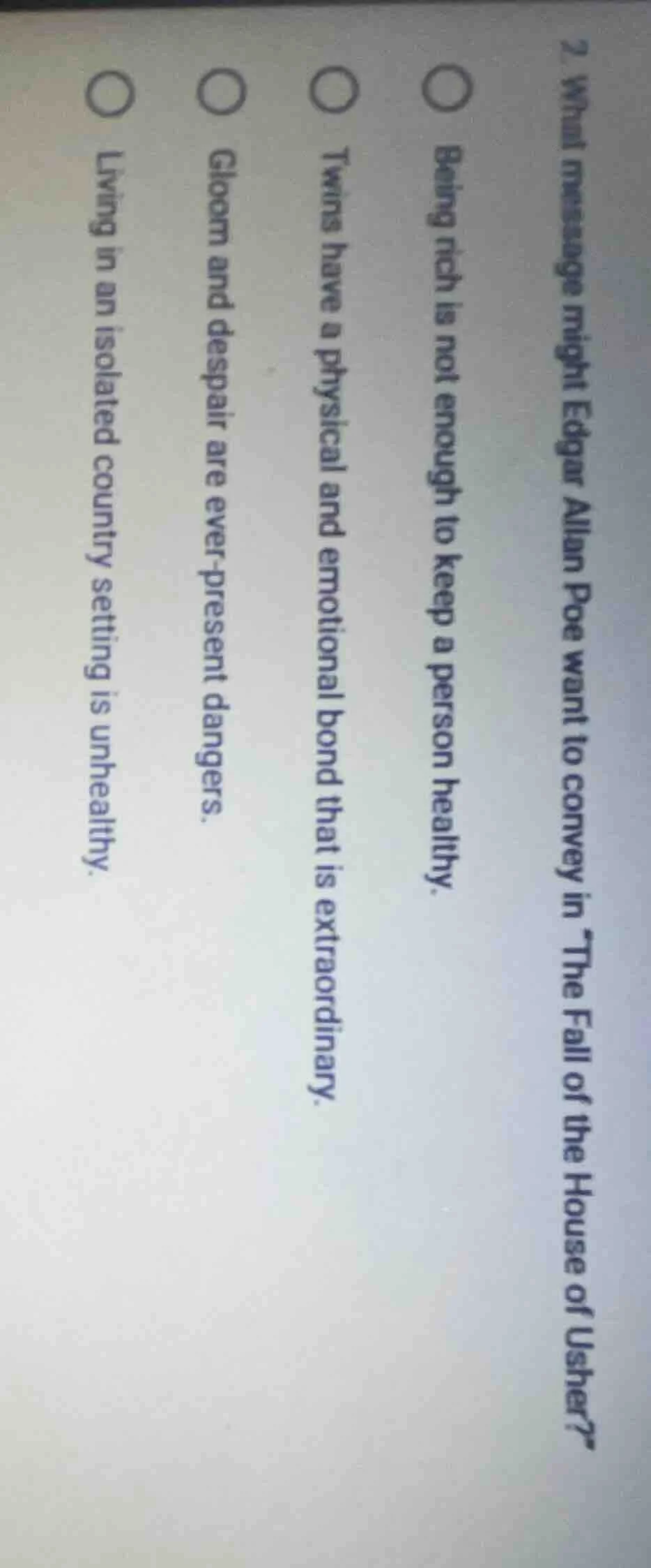 2. what message might edgar allan poe want to convey in \the fall of th…