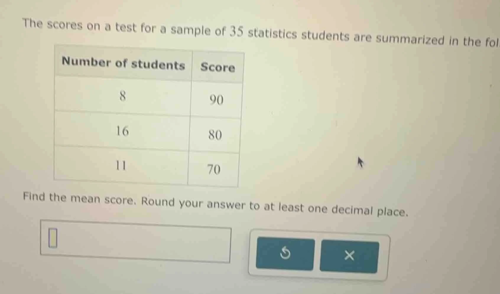 the scores on a test for a sample of 35 statistics students are summari…