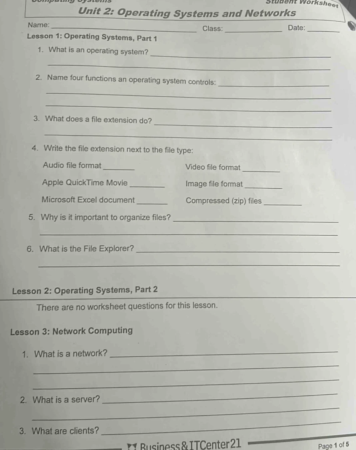 unit 2: operating systems and networks name: class: date: lesson 1: ope…