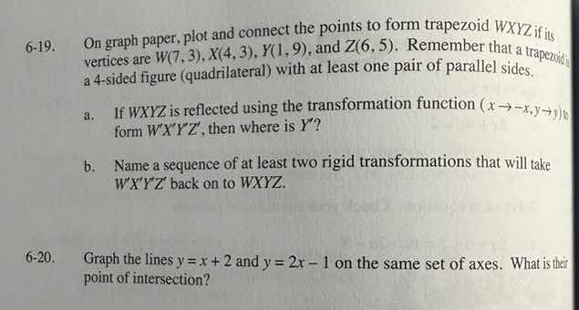 6 - 19. on graph paper, plot and connect the points to form trapezoid w…