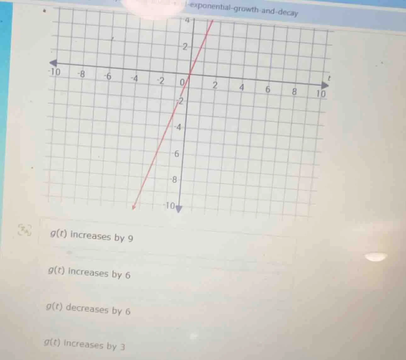 exponential - growth - and - decay $g(t)$ increases by 9 $g(t)$ increas…