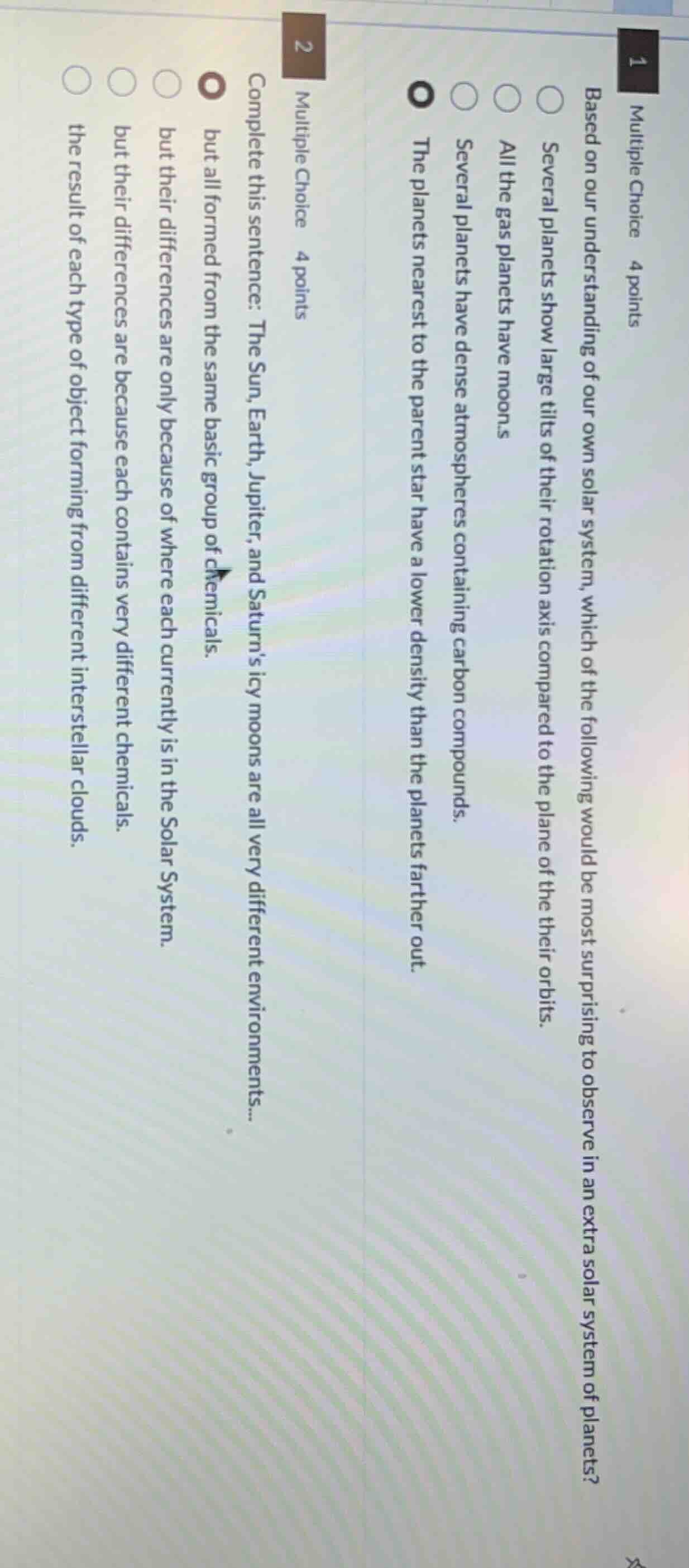 1 multiple choice 4 points based on our understanding of our own solar …