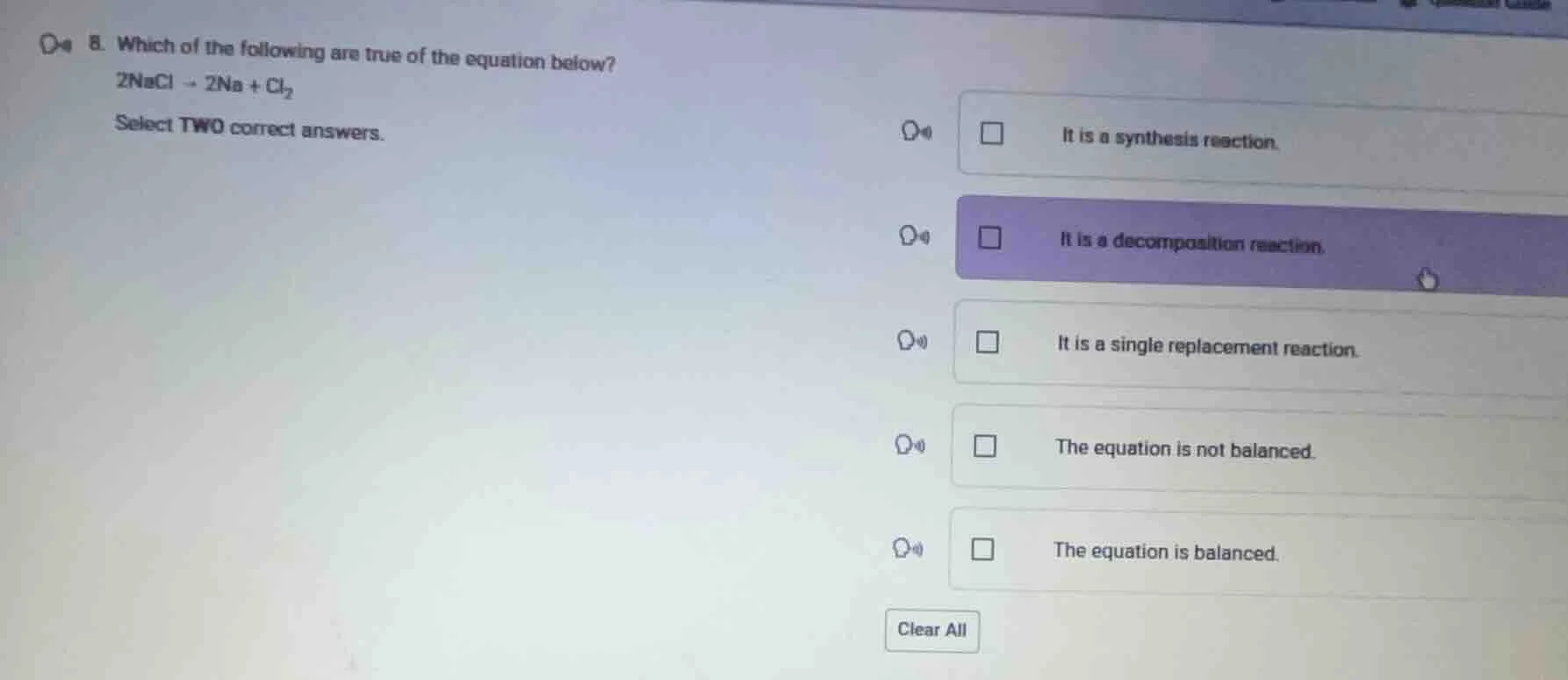 8. which of the following are true of the equation below? $2\\ce{nacl} …