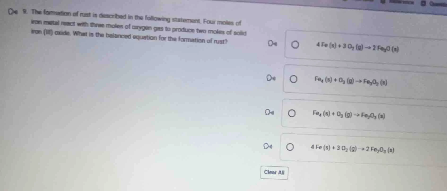 9. the formation of rust is described in the following statement. four …