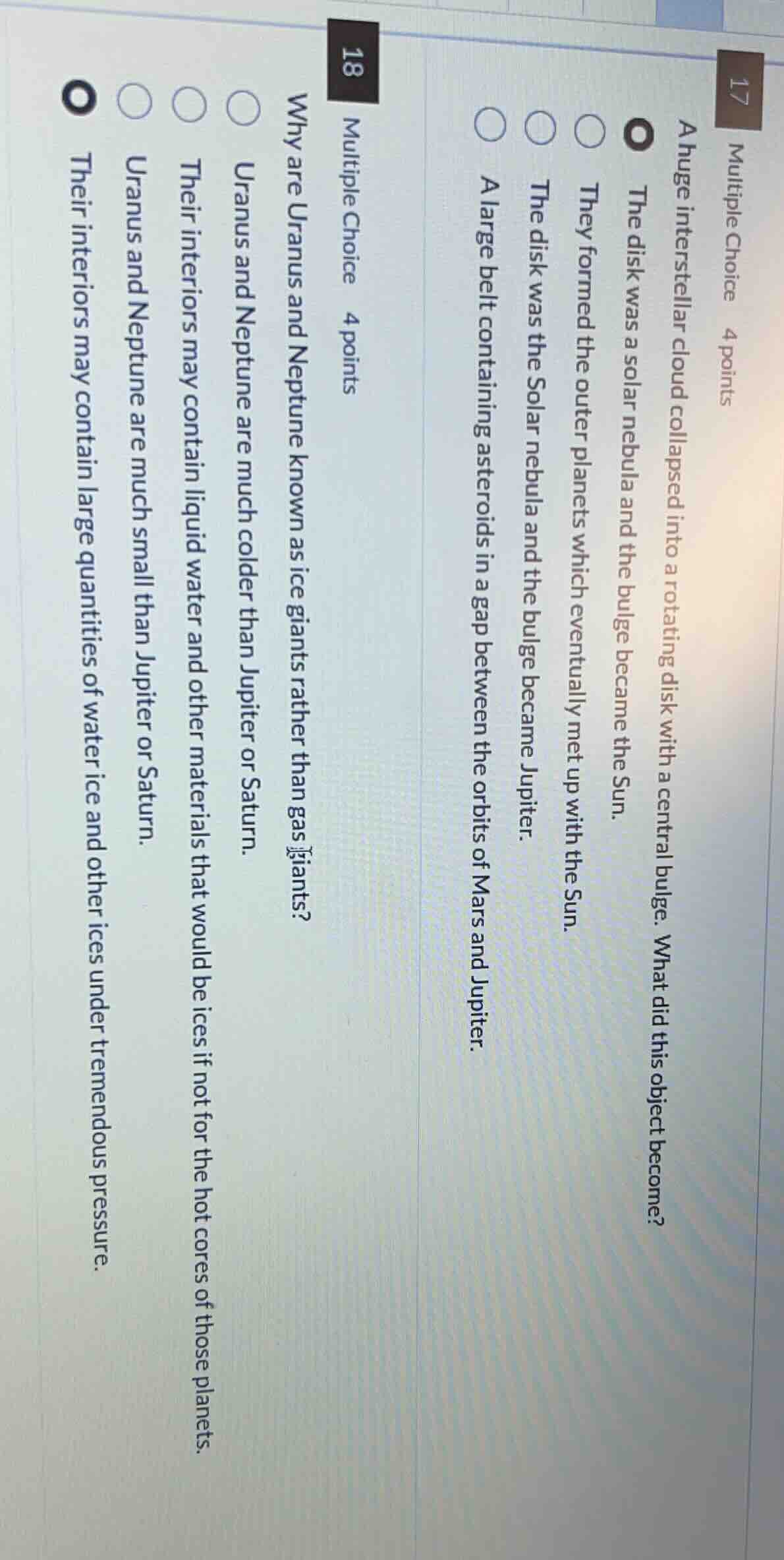 17 multiple choice 4 points a huge interstellar cloud collapsed into a …