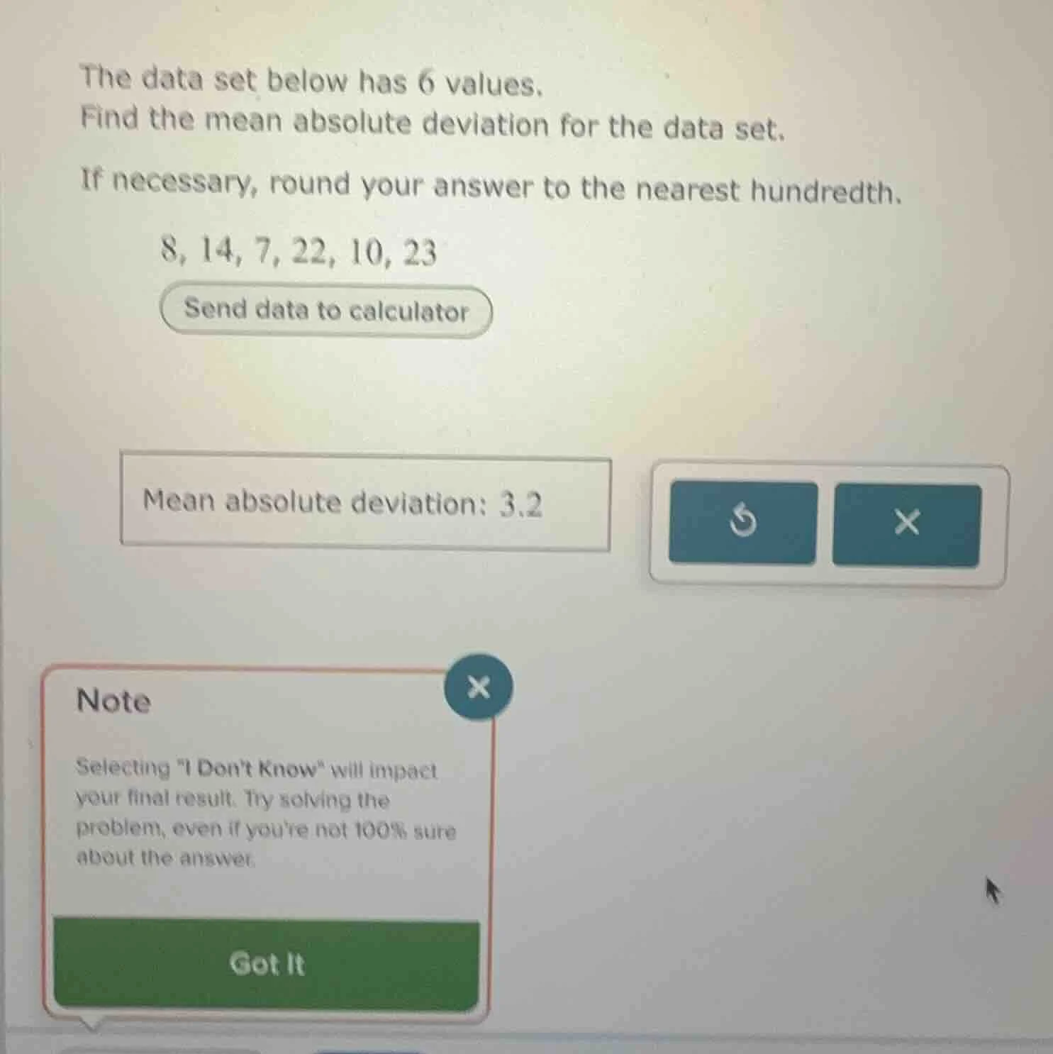the data set below has 6 values. find the mean absolute deviation for t…