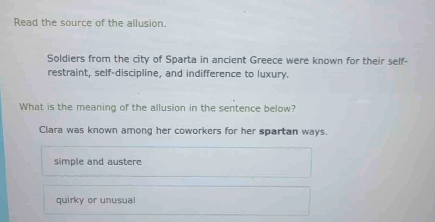 read the source of the allusion. soldiers from the city of sparta in an…