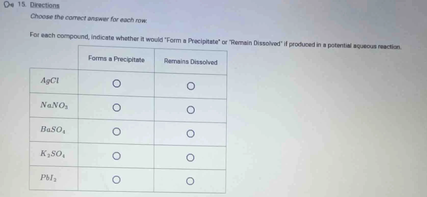 15. directions choose the correct answer for each row. for each compoun…
